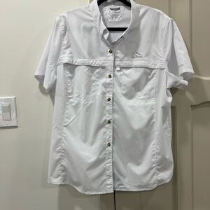 L.L. Bean White Casual Button Down Vented Shirt Classic Comfort